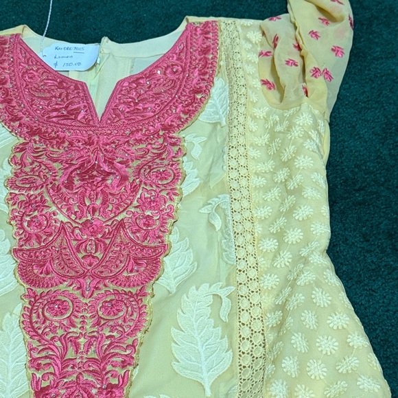 Yellow and Pink Embroidered kameez set - Picture 13 of 13